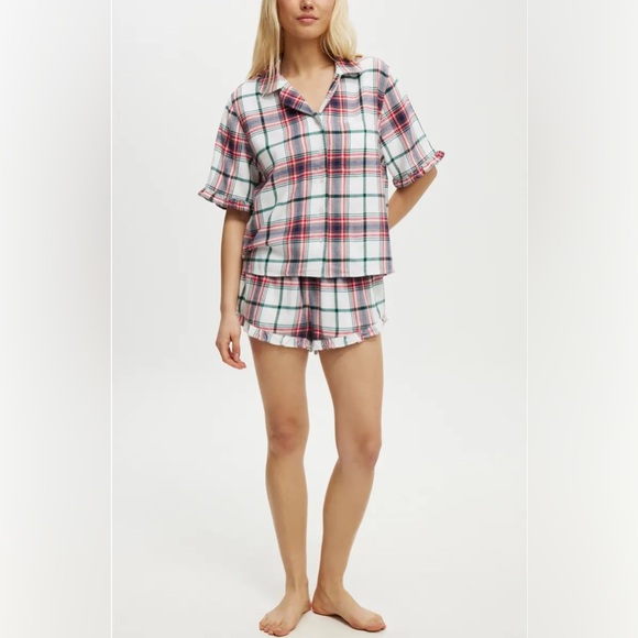 Abound Other - Flannel Short Sleeve Shirt And Short Sleep Set